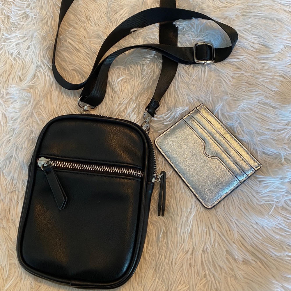 Black Crossbody w/ Silver Metallic Wallet